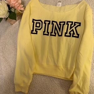 Pink off the shoulder crop sweater